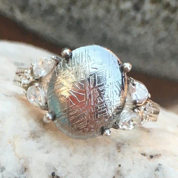 RARE Meteorite Cabochon Ring .925 Silver, Size 6, Genuine Muonionalusta - Picture 7 of 16